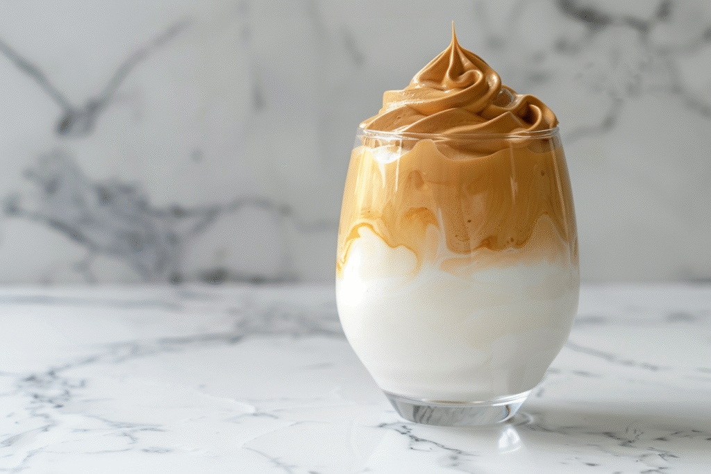 Glass of whipped Dalgona coffee