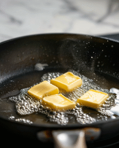 butter bubbling in a small saucepan for creamy mashed potatoes